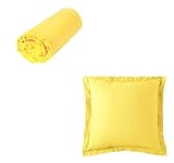 ONY Juego de sábana bajera de 90 x 190 cm + 1 funda de almohada cuadrada de 65 x 65 cm, color amarillo con volantes de costura lisa – 1...