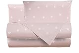 Novilunio Juego de sábanas para cama con estampado de fantasía 100 % algodón, fabricado en Italia, para cama de matrimonio con estrellas rosa