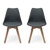 Homely - Pack de 2 sillas de Comedor o Cocina de diseño nórdico Day, Asiento de Polipropileno y Patas de Madera de Haya, Color Gris Oscuro