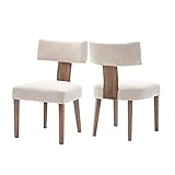 chairus Sillas de Comedor Pack 2 Sin Brazos Sillas Tapizadas de Lino con Patas de Madera Silla de Salón para Cocina Sala de Estar (Beige)