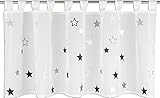 Startex Cortina de Trabillas con diseño de Estrellas, 2409, Color Blanco, Gris y Negro, 48 x 140 cm