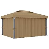 vidaXL Cenador con Cortina Tienda Toldo Pabellón Porche Carpa Fiesta Marquesina Accesorio Jardín Patio Pérgola Gris Taupe Aluminio 4x3 m