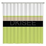 DKISEE Cortina de ducha de baño de 183 x 183 cm con ganchos, cortina de baño con moderno color verde lima rayas grises gráficos blancos