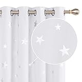 Deconovo Cortina Opaca para Habitación Matrimonio de Estrellas Plateadas Estilo Moderno Elegante con Ojales 2 Piezas 132x138cm Gris Blanco