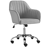 Yaheetech Silla de Oficina Silla de Ordenador Sillón Reclinable Giratorio de 360° Silla Terciopelo Altura Ajustable Carga 136 KG Color Gris...