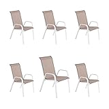 Edenjardi Pack 6 sillones de terraza apilable, Medidas 57x74x96,5 cm, Aluminio Reforzado Color Blanco y textilene Liso de Color Gris, sillas de...