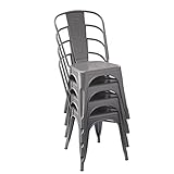 Amazon Basics - Sillas de comedor de metal, juego de 4 sillas, color gris oscuro