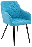 CLP Silla De Comedor Shila En Tela I Silla De Salón En Terciopelo & Base De Metal I Butaca Moderna con Reposabrazos, Color:Turquesa, Material de...