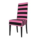 Fundas para sillas Negras con Protector de Asiento a Rayas de Color Rosa Intenso, Funda elástica para sillas de Comedor, Funda de Asiento para...