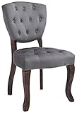 CLP Silla De Comedor Elysa Tapizada En Terciopelo & con Base De Madera I Butaca De Salón En Estilo Chesterfield, Color:Gris Oscuro, Color del...