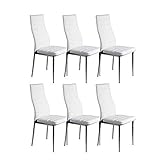 MOMMA HOME Set de 6 Sillas de Comedor - Modelo FELIA - Color Blanco/Plata - Material Ecopiel/Metal Cromado - Medidas 43 x 53 x 97 cm