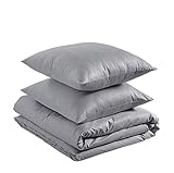 Amazon Basics - Juego de funda nórdica 100% algodón - 3 piezas, 140 x 200 cm / 65 x 65 cm, Gris ceniza