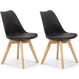 VS Venta-stock Pack 2 sillas Klara Negro, Pata Madera y Asiento Acolchado, Estilo nórdico