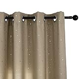 GIRASOLE HOME® Par de cortinas de color beige semitransparentes con diseño de estrellas plateadas para salón, dormitorio, cocina e interior, 2...