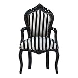 Casa Padrino Silla Barroco Cena Negro/Rayas Blancas/Negro con reposabrazos - Silla de Estilo Antiguo