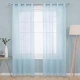 Deconovo Cortinas Transparentes Translucidas Visillos de Color Liso con Ollaos 140x280cm Azul Cielo