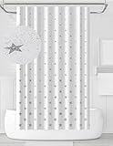 YOUNG DA Cortina de ducha de tela con estrellas blancas y grises para baño, cortinas de ducha, resistente al moho, lavable e impermeable, con...