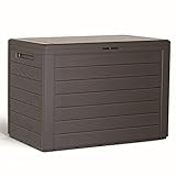 Baul de jardin 190 litros Prosperplast Woodebox de plastico en color ocre oscuro 78 x 43,3 x 55 cm