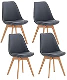 CLP Set De 4 Sillas De Comedor Linares En Terciopelo, Tela o Simil Cuero I 4 Sillas De Salón Nórdica Con Base De Madera, Color:gris oscuro,...