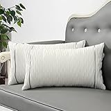 SUNBEAUTY Funda Cojin 30x50 Blanco Terciopelo Fundas de Cojines Rectangulares Decorativos con Rayas de Plata 2pcs Cushion Cover para Cama Sofá...