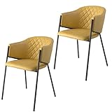 MOMMA HOME Set de 2 sillas de Comedor Ocre Acabado en Ecopiel, con reposabrazos, Estructura Metal en Color Negro - Modelo RYCHER - Butaca de...