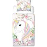 MUSOLEI Unicornio Ropa de Cama 135x200cm impresión 3D Unicornio niño Juego de sábanas nórdica Rosa Funda 135x200 y 1 Funda de Almohada...