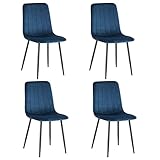 LOLAhome Pack de 4 sillas de Comedor tapizadas Azul Oscuro de Terciopelo y Metal con Rayas de 55x44x88 cm