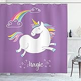 ABAKUHAUS Unicornio Cortina de Baño, Púrpura del Arco Iris de los niños, Material Resistente al Agua Durable Estampa Digital, 175 x 180 cm,...