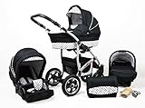 Cochecito de bebe 3 en 1 2 en 1 Trio Isofix silla de paseo New L-GO 2 by SaintBaby negro & puntos blancos 3in1 con Silla de coche