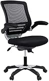 Modway Edge Silla de oficina con respaldo de malla y asiento de malla en negro con brazos abatibles, negro