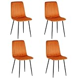 LOLAhome Pack de 4 sillas de Comedor tapizadas Naranja de Terciopelo y Metal con Rayas de 55x44x88 cm