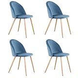 BenyLed Juego de 4 Sillas de Comedor Tapizadas Laterales con Respaldo de Asiento de Terciopelo Suave y Patas de Metal Ajustables, Azul