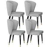 YXCUIDP Sillas de comedor modernas de cuero de microfibra Juego de 4 sillas de salón de cocina ceniza Silla de recepción de pies de madera...