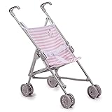 JC Toys- Silla de Paseo Plegable Modo Paraguas, para muñecas de hasta 45 cm, Ideal para Jugar y pasear, Blanco y Rosa a Rayas, decoración...