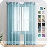 MRTREES Cortina para Ventana Dormitorio Translúcidas Visillos Paneles para Ventanas Sala para Niños Sala Comedor 2 Piezas 140×225cm Cielo Azul