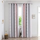 BOYOUTH Cortinas Opacas de Rayas Verticales Rosas y Grises con Pantallas de Ventana de Encaje Blanco, Dormitorio, 132 x 270cm, 2 Paneles