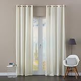 Linea Oro Cortina de Ventana con Ojales, Cortina de Vela Transparente, para salón y Dormitorio, Modelo Lisboa, Color Blanco Antiguo, 140 x 280...