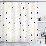 ABAKUHAUS Moderno Cortina de Baño, Lunares geométrica, Material Resistente al Agua Durable Estampa Digital, 175 x 220 cm, Gris Blanco Amarillo