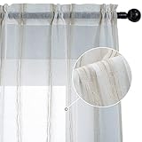 Par de cortinas de gasa, transparentes, efecto lino, color beige, para salón, dormitorio, balcón, ventana e interior, 2 paneles con bolsillo...