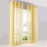 SIMPVALE 2 Paneles Cortinas Translúcida Visillos con Ojales para Ventanas Balcón Salón, Ancho 140cm/Altura 245cm, Amarillo