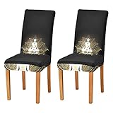 Fundas de silla de comedor con diseño de flor de loto de oro de Buda blanca, 2 paquetes de fundas elásticas para silla extraíble, lavable,...