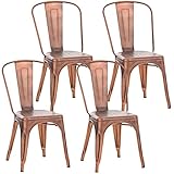 CLP Set De 4 Sillas Apilables Benedikt En Estilo Industrial I 4 Sillas Metálicas con Respaldo I Silla De Comedor con Base De 4 Pies, Color:Cobre