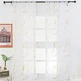 BHADANI Cortinas Opacas Blancas Tul para Sala De Estar Mármol A Rayas Oro Plata Impreso Tul Hogar Balcón Cortina Vertical-Oro,Rod W100xH200cm