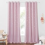 PONY DANCE Cortinas Infantiles Niñas - Cortinas con Estrellas Rosado Aislantes Térmicas Frío Calor Decoración para Salon, 2 Uds, 132 x 210...