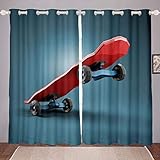 Cortina de Skate para niñas y niños,Hipster,de Ventanas,de Ventanas, Cortinas de Deportes Extremos, tratamientos, Color Azul Profundo W66*L90