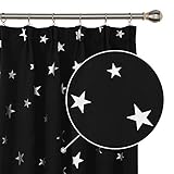 Deconovo Cortinas Habitación, Dormitorio, Opacas Estrellas Plateadas, con Fruncidas, 132x183 cm(Ancho x Alto), Negro, 2 Piezas