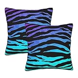 Fundas de almohada cuadradas de 40 x 40 cm, con estampado de rayas de cebra, color morado, azul y verde, fundas de almohada decorativas para...