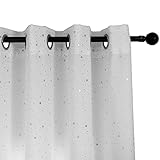 GIRASOLE HOME® Par de cortinas blancas semitransparentes con diseño de estrellas plateadas para salón, dormitorio, cocina, interior, 2 paneles...