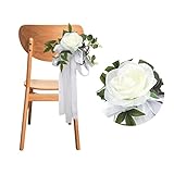 DRYFAL Juego de 4 decoraciones de silla de pasillo de boda, flores florales de rosas blancas para decoración de ceremonia de boda, silla trasera...