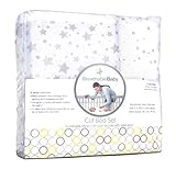 BreathableBaby Juego de ropa de cama para cuna, con 2 sábanas a juego, diseño de estrellas, color gris